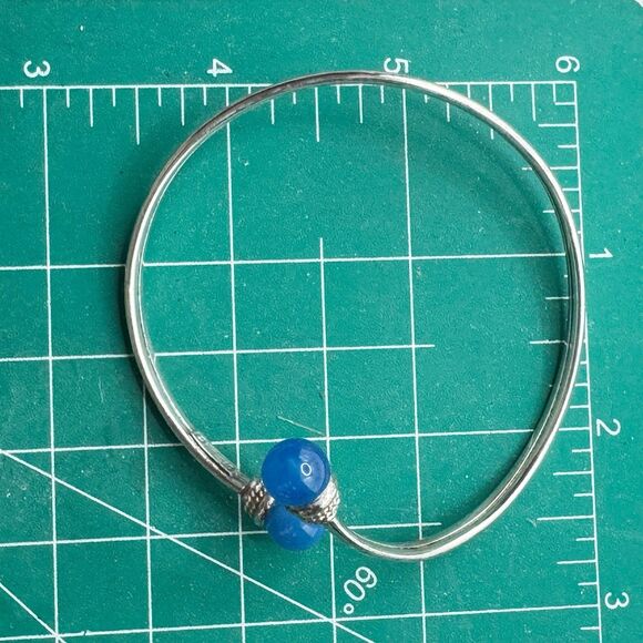 Sterling silver 925 Thai CI Bypass Bangle Bracelet Blue Tourmaline Stone Tips - Picture 6 of 8